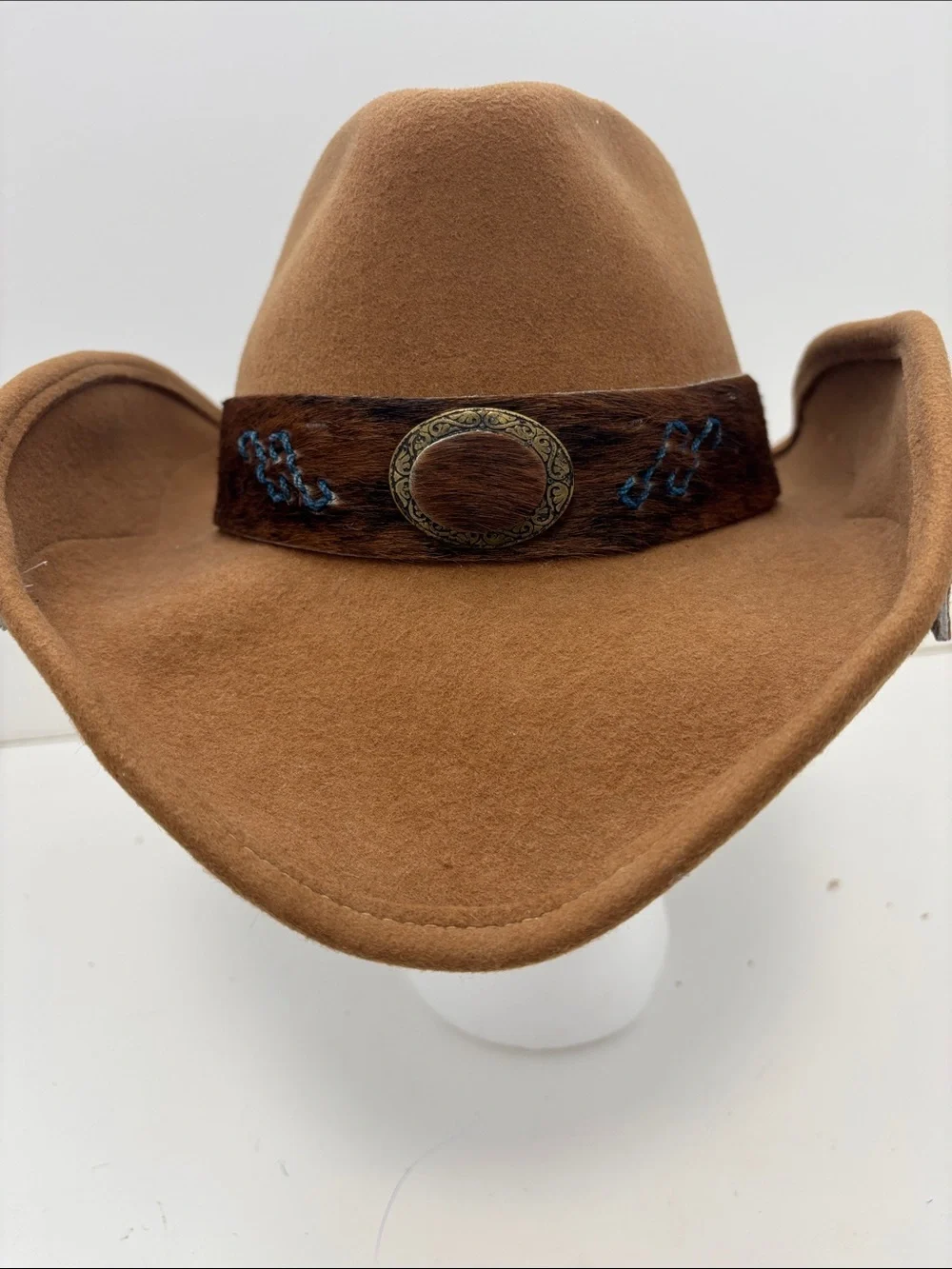 Women's Brown Felt Western Cowboy Hat with Embroidered Trim